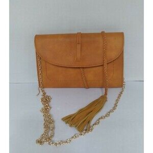 Crossbody Bag Mustard Yellow‎ Chain Strap Tassel Accent Small Purse